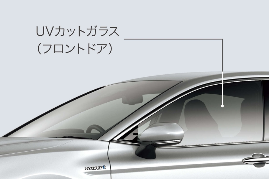 UVカット機能付ウインドシールドグリーンガラス(高遮音性ガラス・トップシェード付)&UVカットフロントドアグリーンガラス(撥水機能付)
